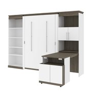 Bestar Orion 118W Full Murphy Bed with Shelving and Fold-Out Desk (119W), White & Walnut Grey 116866-000017